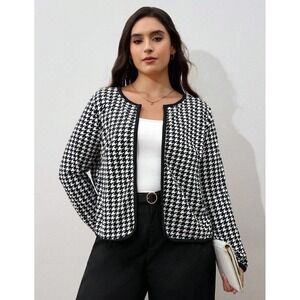 Emery Rose Houndstooth Blazer Jacket Long sleeve Open Front Chic Stylish 3XL  18